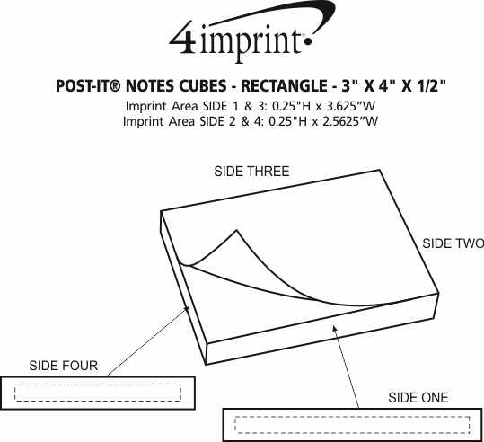 Imprint Area of Post-it® Notes Cubes - Rectangle - 3" x 4" x 1/2"
