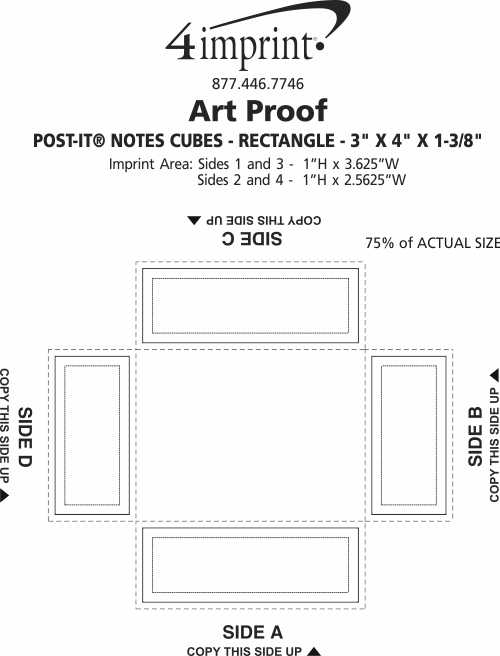 Imprint Area of Post-it® Notes Cubes - Rectangle - 3" x 4" x 1-3/8"