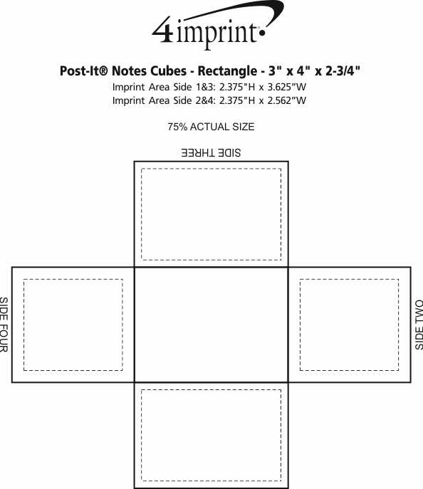 Imprint Area of Post-it® Notes Cubes - Rectangle - 3" x 4" x 2-3/4"