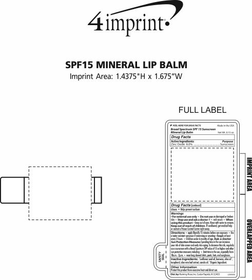 Imprint Area of SPF 15 Mineral Lip Balm