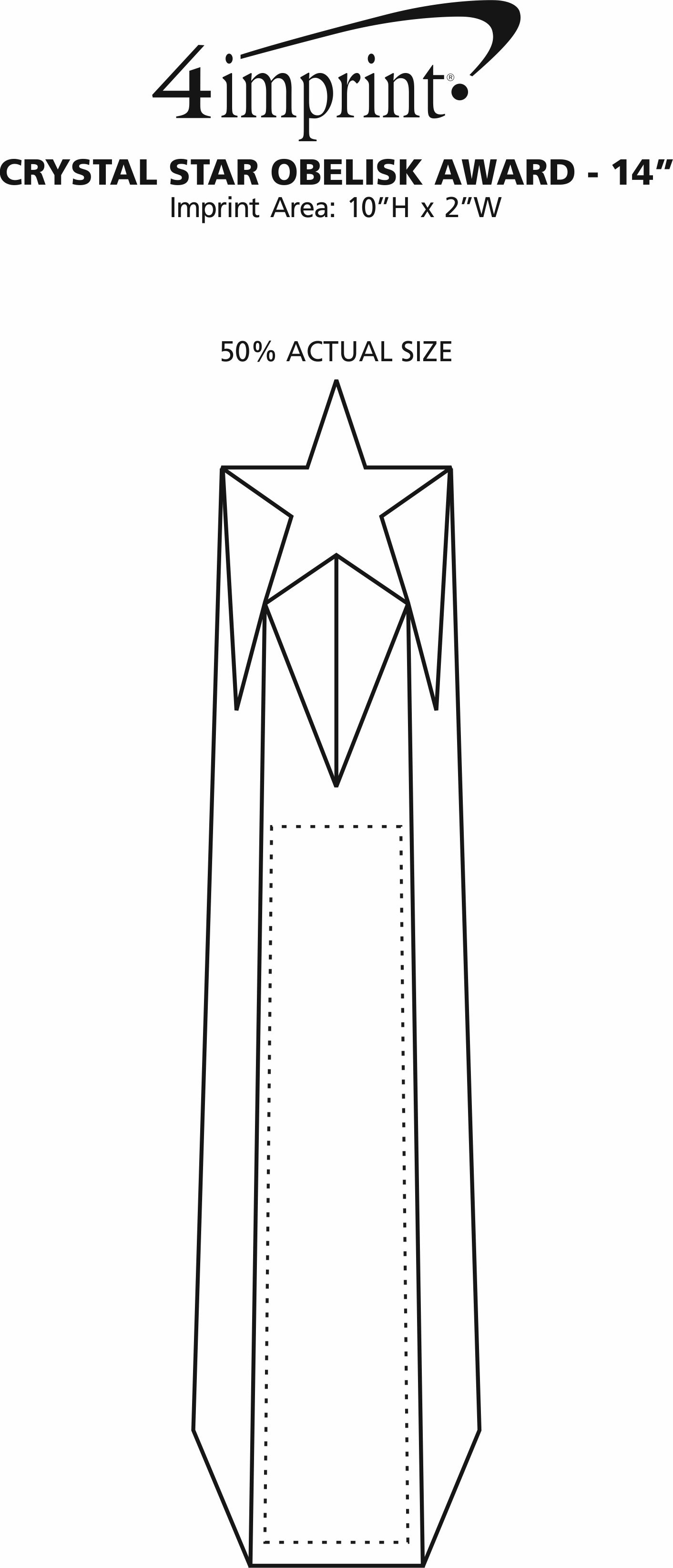 Imprint Area of Crystal Star Obelisk Award - 14"