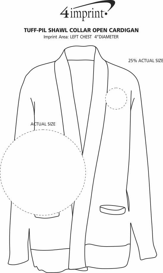 Imprint Area of Tuff-Pil Shawl Collar Open Cardigan