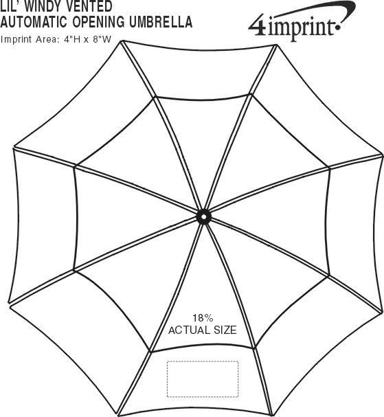 Imprint Area of Lil' Windy Vented Umbrella - Automatic Opening - 43" Arc
