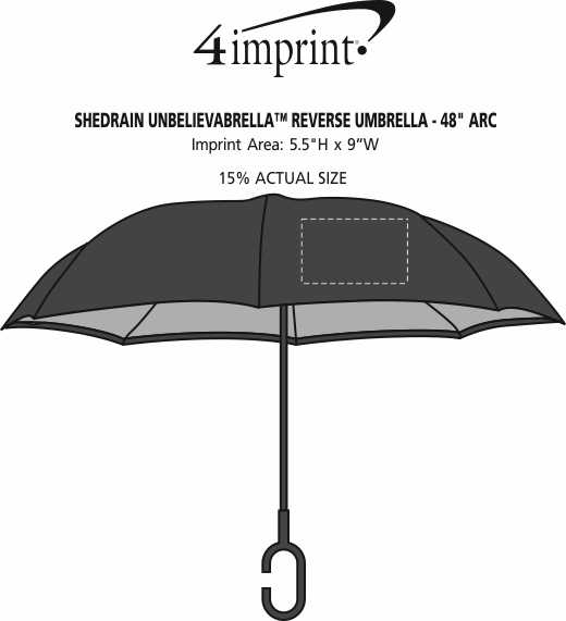 Imprint Area of ShedRain UnbelievaBrella Reverse Umbrella - 48" Arc