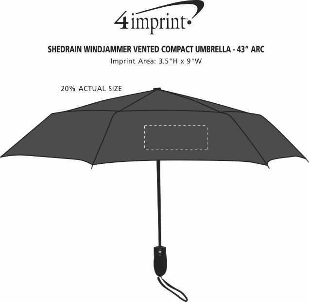 Imprint Area of ShedRain Windjammer Vented Compact Umbrella - 43" Arc