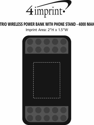 Imprint Area of Trio Wireless Power Bank with Phone Stand - 4000 mAh