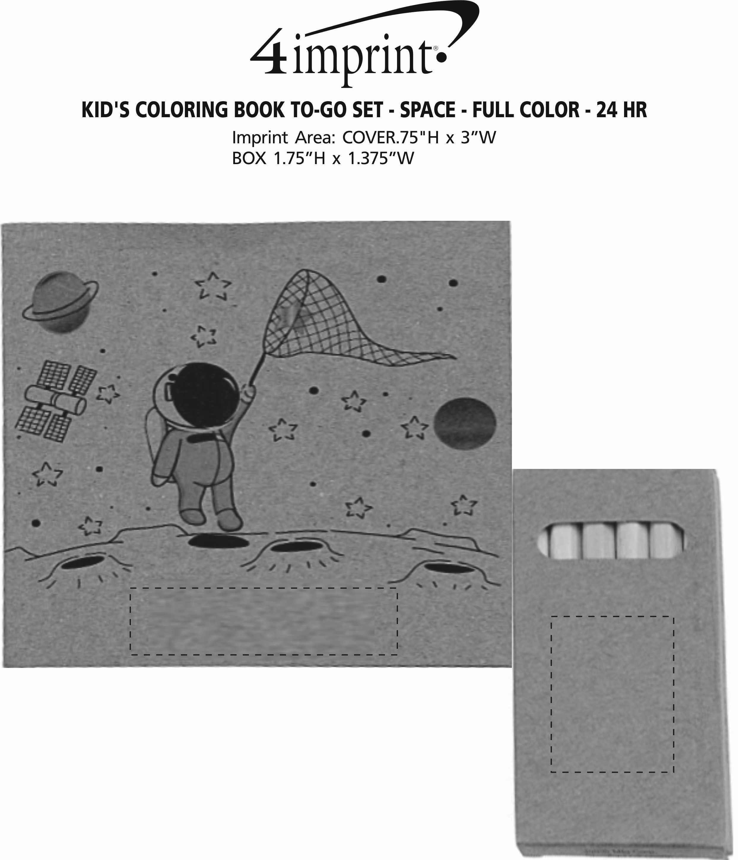 Imprint Area of Kid's Coloring Book To-Go Set - Space - Full Color - 24 hr