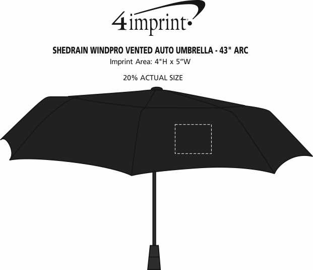 Imprint Area of ShedRain WindPro Vented Auto Umbrella - 43" Arc