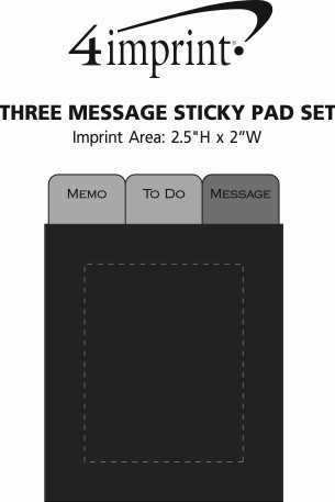 Imprint Area of Three Message Sticky Pad Set