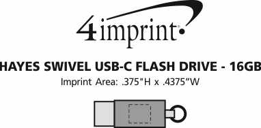 Imprint Area of Hayes Swivel USB-C Flash Drive - 16GB
