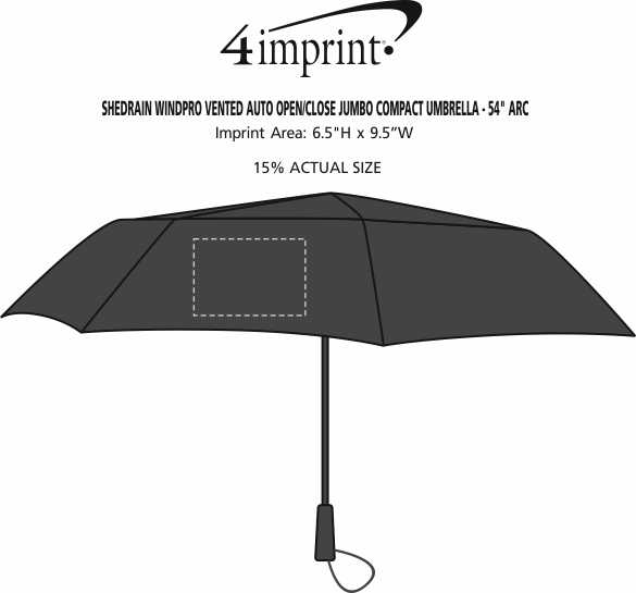 Imprint Area of ShedRain WINDPRO Vented Auto Open/Close Jumbo Compact Umbrella - 54" Arc