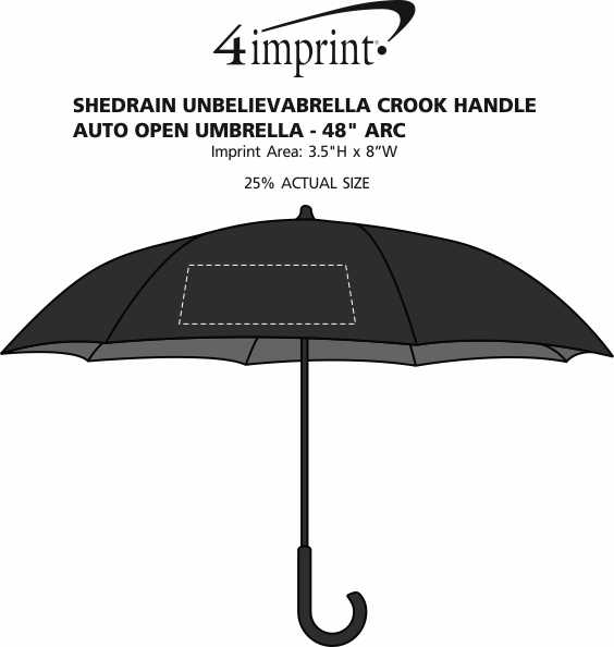 Imprint Area of ShedRain UnbelievaBrella Crook Handle Auto Open Umbrella - 48" Arc