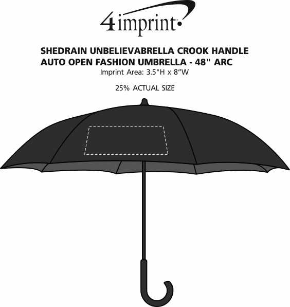 Imprint Area of ShedRain UnbelievaBrella Crook Handle Auto Open Fashion Print Umbrella - 48" Arc