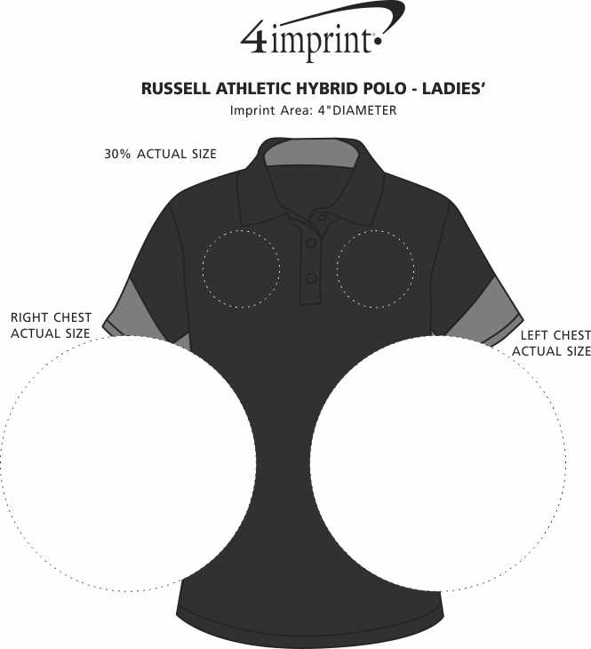 Imprint Area of Russell Athletic Hybrid Polo - Ladies'