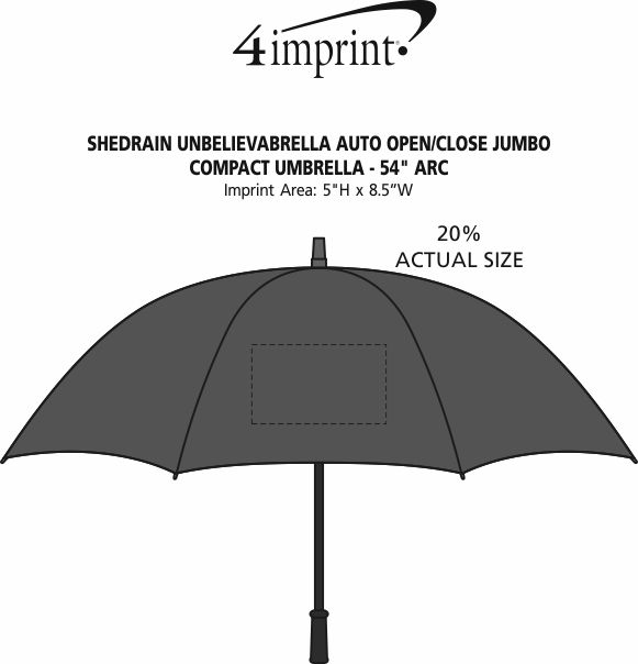 Imprint Area of ShedRain UnbelievaBrella Auto Open/Close Jumbo Compact Umbrella - 54" Arc