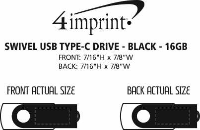 Imprint Area of Swivel USB-C Drive - Black - 16GB