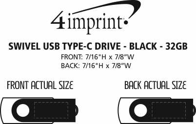 Imprint Area of Swivel USB-C Drive - Black - 32GB