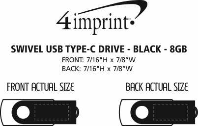 Imprint Area of Swivel USB-C Drive - Black - 8GB