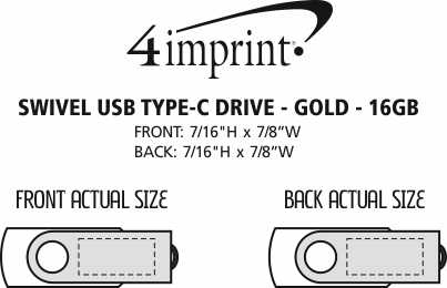 Imprint Area of Swivel USB-C Drive - Gold - 16GB