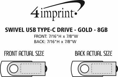 Imprint Area of Swivel USB-C Drive - Gold - 8GB
