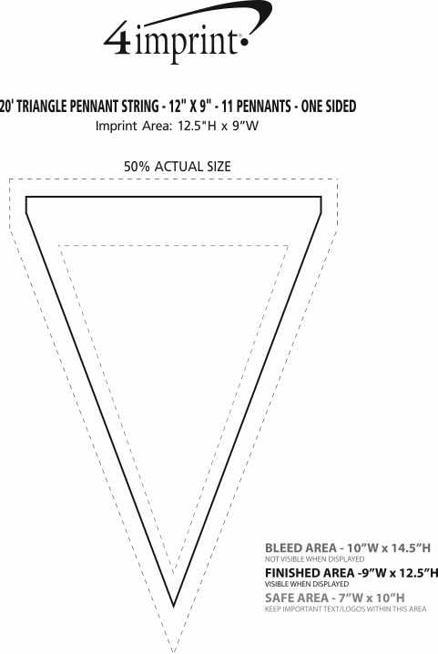 Imprint Area of 20' Triangle Pennant String - 12" x 9" - 11 Pennants - One Sided