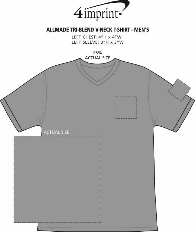 Imprint Area of Allmade Tri-Blend V-Neck T-Shirt - Men's