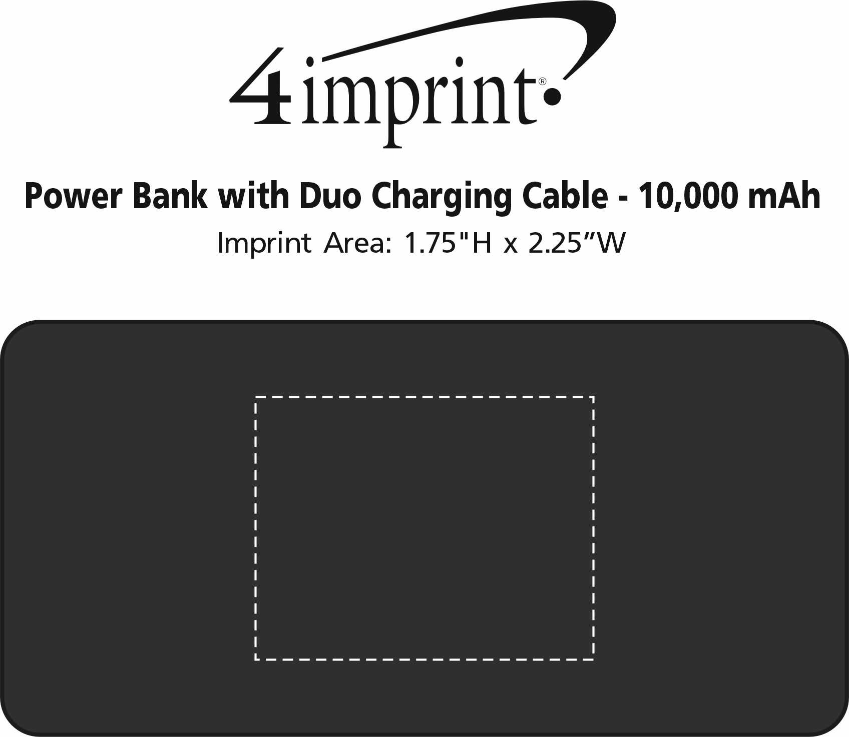 Imprint Area of Power Bank with Duo Charging Cable - 10,000 mAh