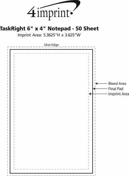 Imprint Area of TaskRight 6" x 4" Notepad - 50 Sheet