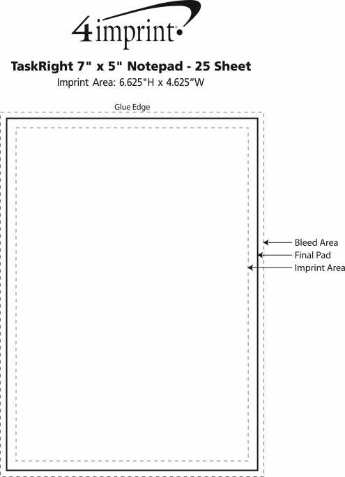 Imprint Area of TaskRight 7" x 5" Notepad - 25 Sheet