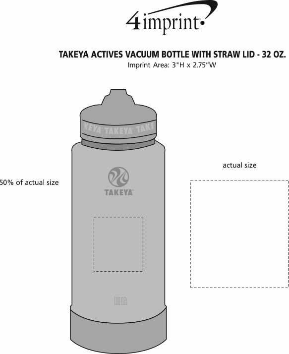 Imprint Area of Takeya Actives Vacuum Bottle with Straw Lid - 32 oz.