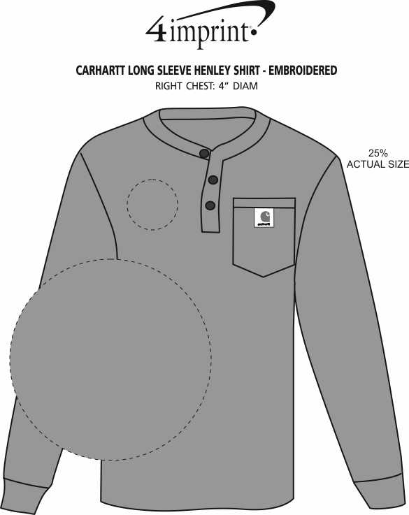 Imprint Area of Carhartt Long Sleeve Henley Shirt - Embroidered