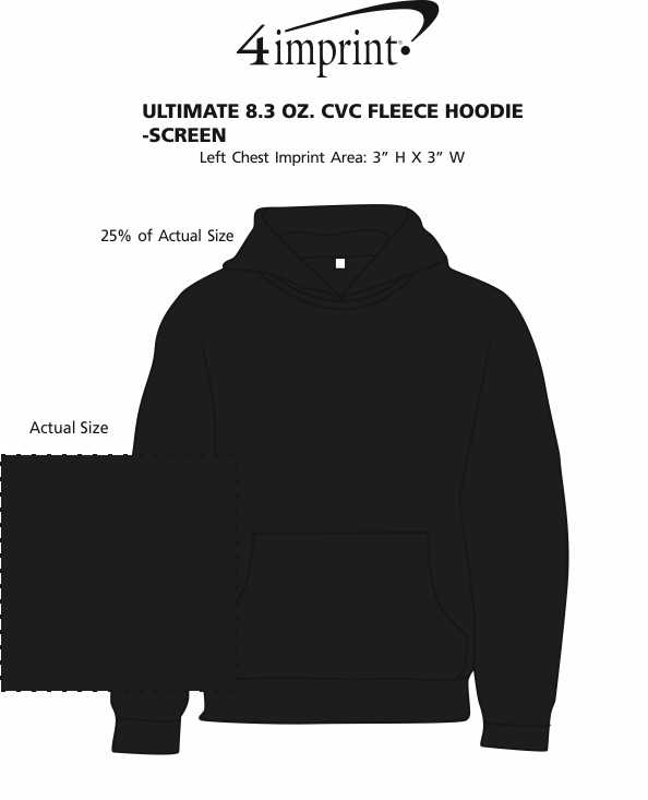 Imprint Area of Ultimate 8.3 oz. CVC Fleece Hoodie - Youth - Screen