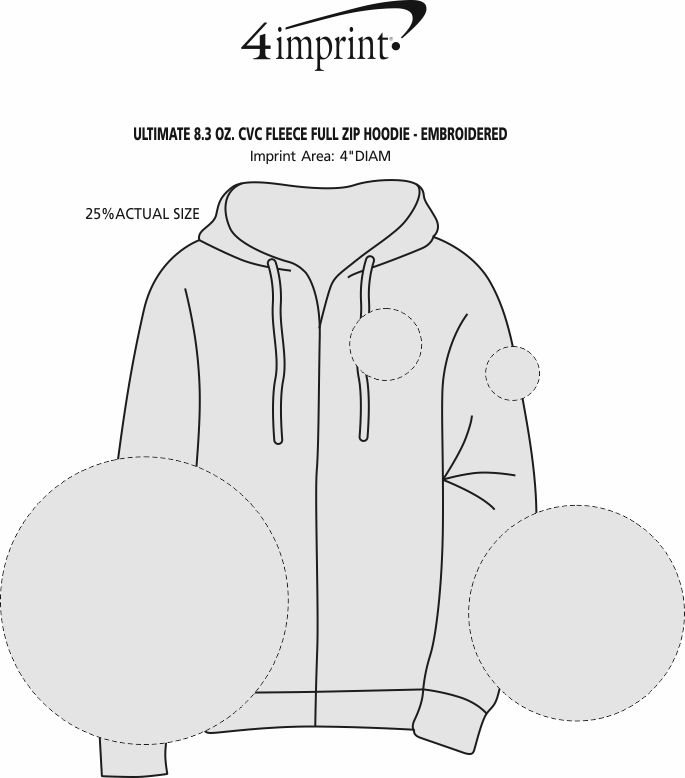 Imprint Area of Ultimate 8.3 oz. CVC Fleece Full-Zip Hoodie - Men's - Embroidered