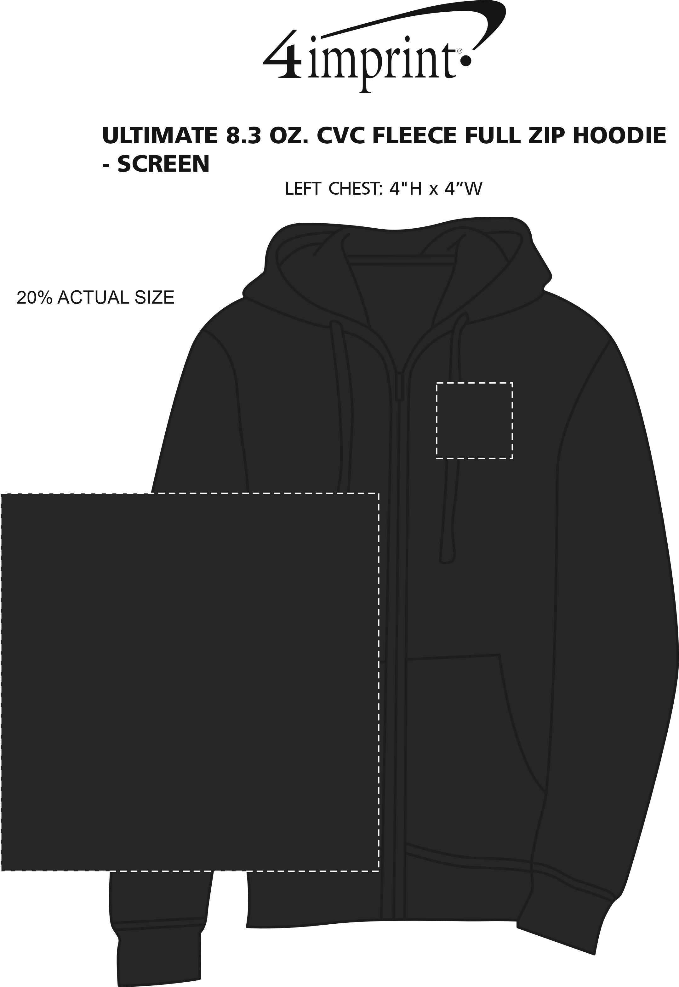 Imprint Area of Ultimate 8.3 oz. CVC Fleece Full-Zip Hoodie - Men's - Screen