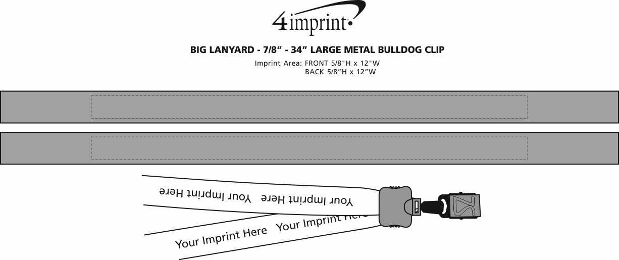 Imprint Area of Big Lanyard - 7/8" - 34" - Large Metal Bulldog Clip
