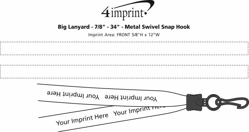 Imprint Area of Big Lanyard - 7/8" - 34" - Metal Swivel Snap Hook