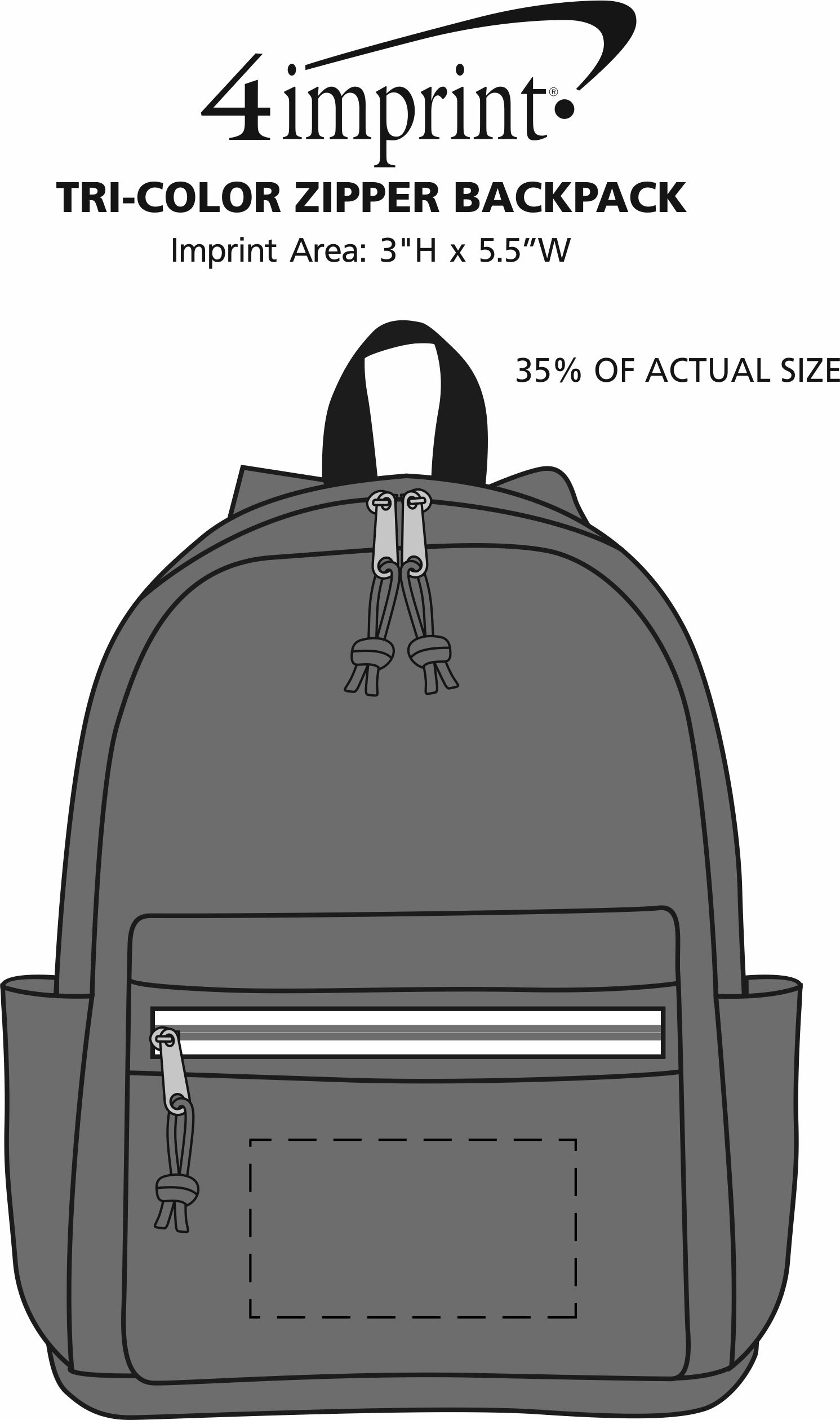 Imprint Area of Tri-Color Zipper Backpack