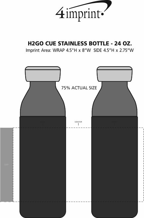 Imprint Area of h2go Cue Stainless Bottle - 24 oz.