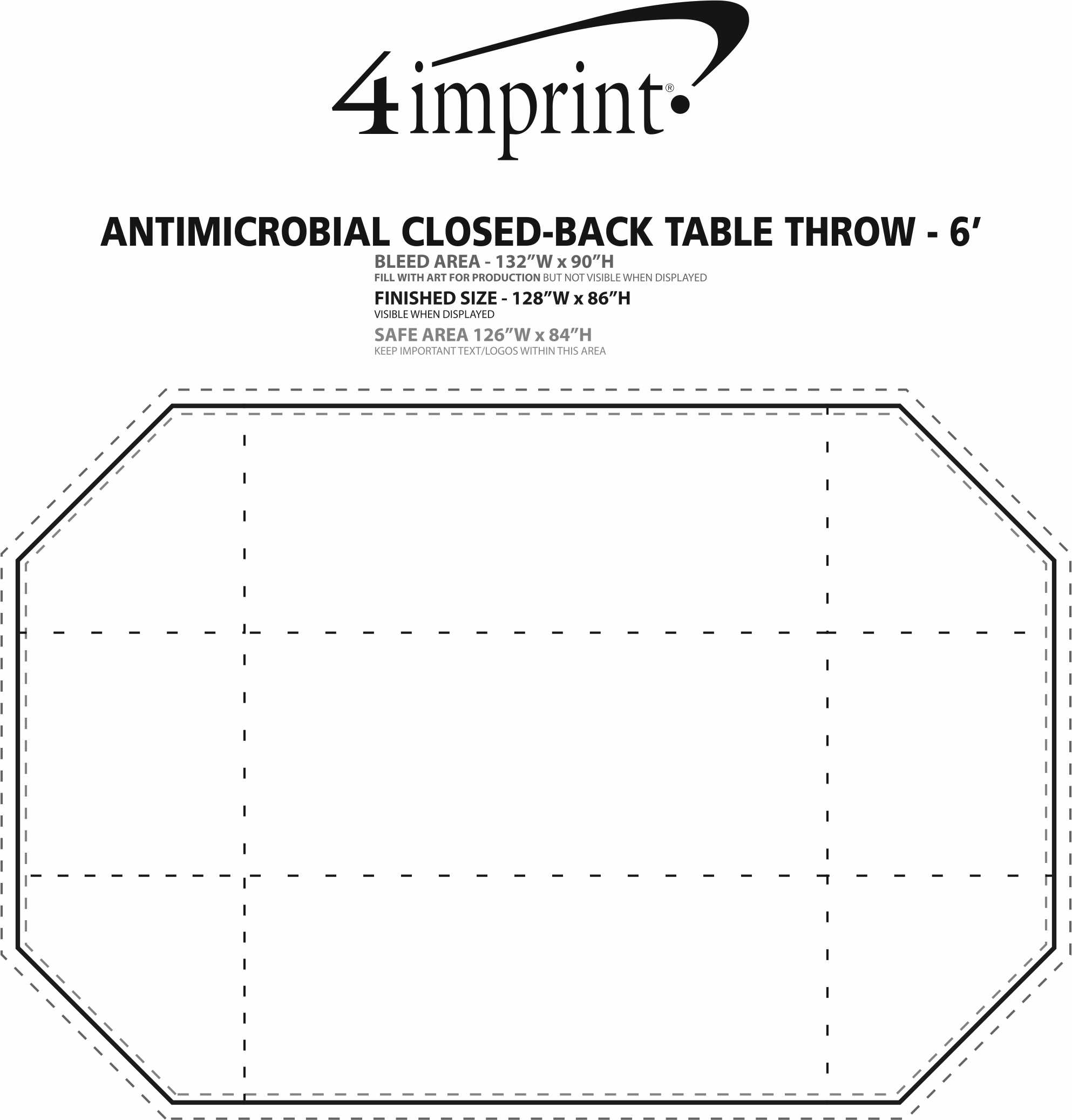 Imprint Area of Hemmed Antimicrobial Closed-Back Table Throw - 6'