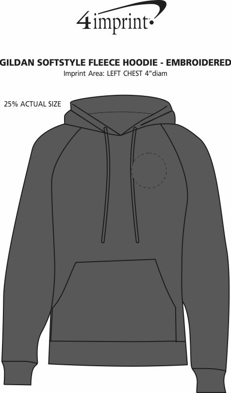 Imprint Area of Gildan Softstyle Fleece Hoodie - Embroidered