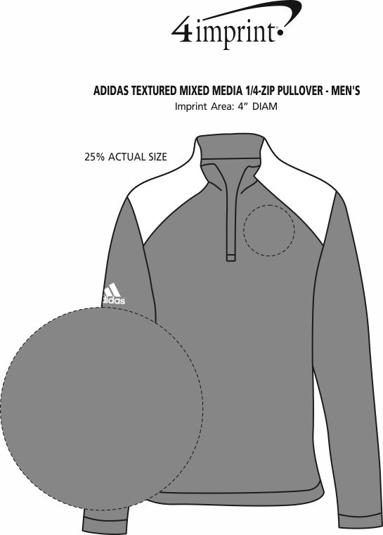 Imprint Area of adidas Textured Mixed Media 1/4-Zip Pullover - Men's