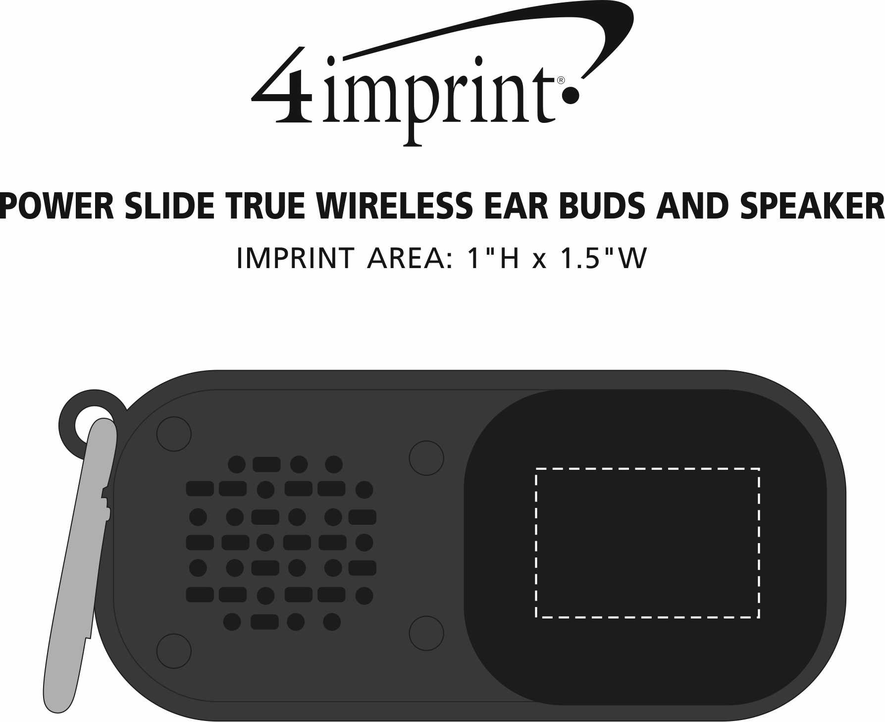 Imprint Area of Power Slide True Wireless Ear Buds and Speaker