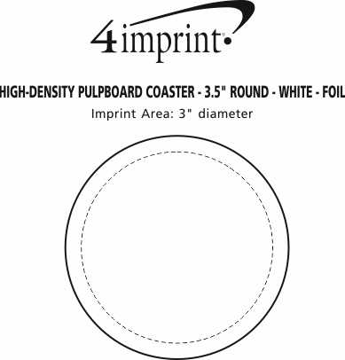 Imprint Area of High-Density Pulpboard Coaster - 3.5" Round - White - Foil