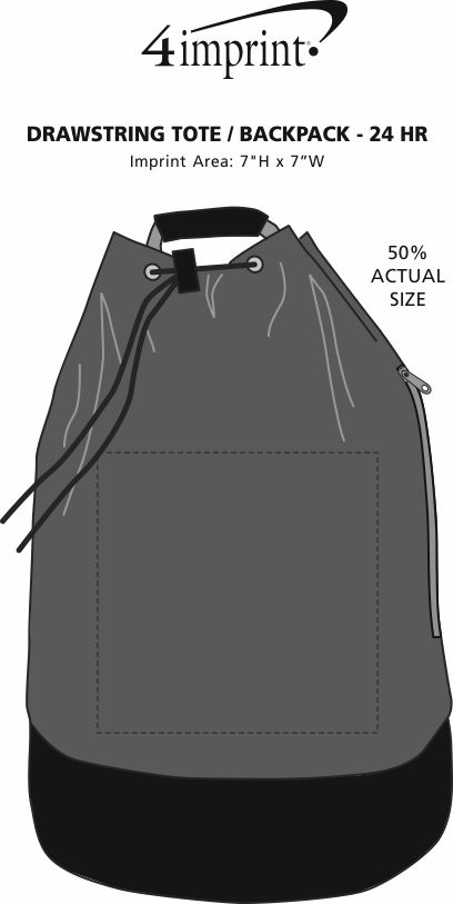 Imprint Area of Drawstring Tote Backpack - 24 hr