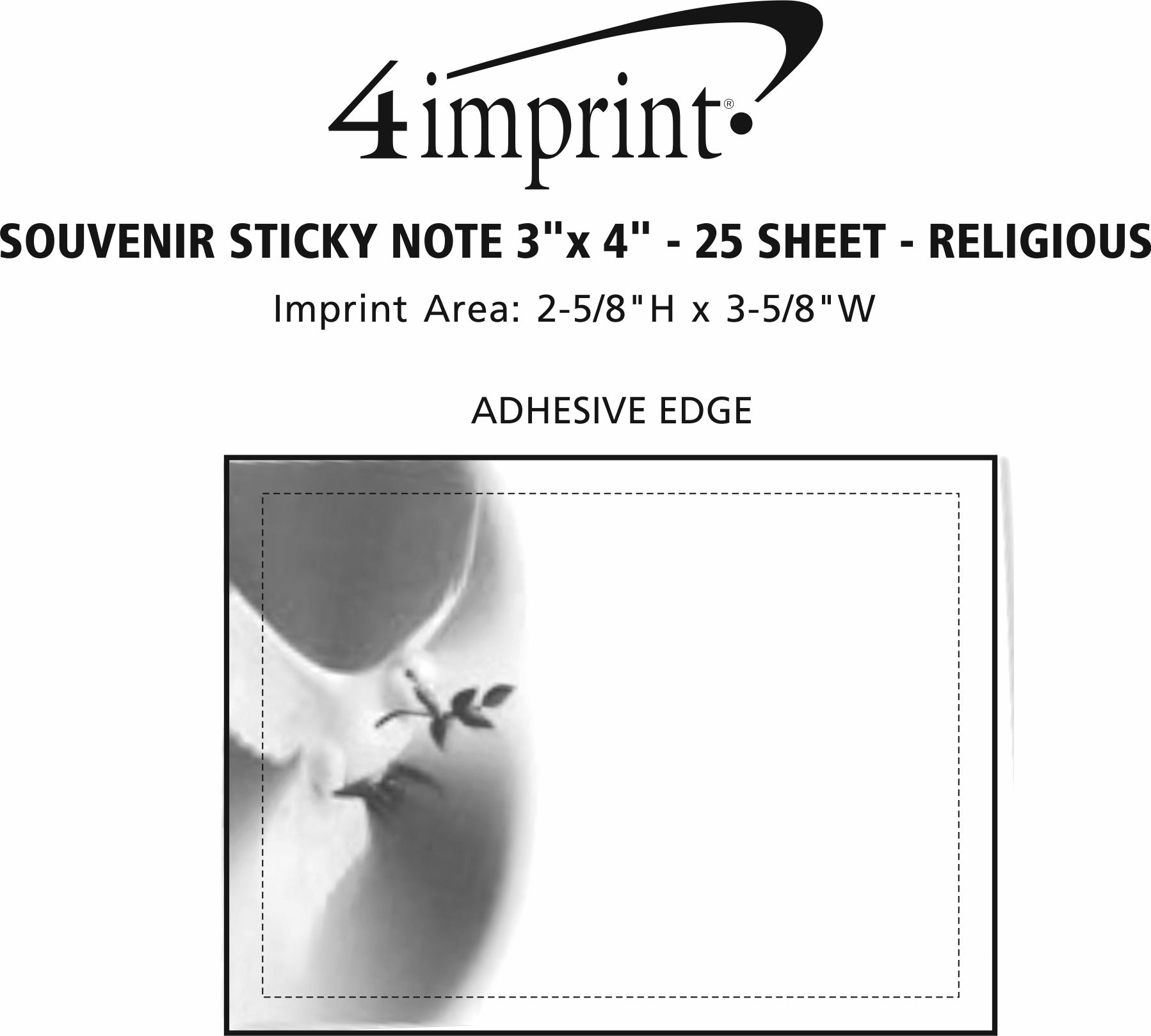 Imprint Area of Souvenir Sticky Note - 3" x 4" - 25 Sheet - Religious