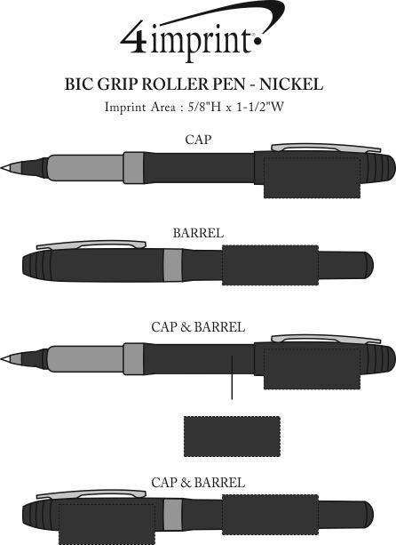 Imprint Area of Bic Grip Rollerball Pen - Nickel Clip