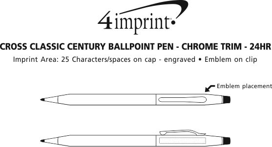 Imprint Area of Cross Century Classic Twist Metal Pen - Chrome Trim - 24 hr