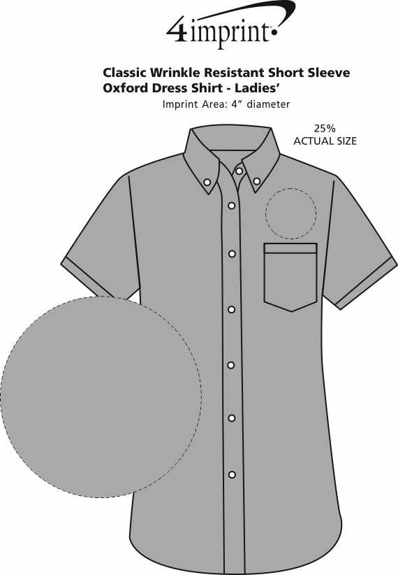 Imprint Area of Classic Wrinkle Resistant Short Sleeve Oxford Dress Shirt - Ladies'