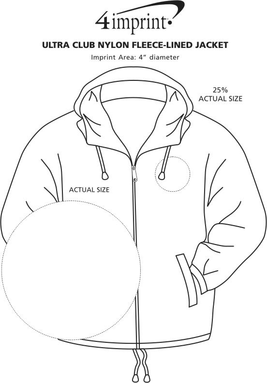 Imprint Area of Ultra Club Nylon Jacket with Fleece Lining