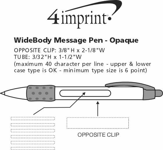 Imprint Area of WideBody Message Pen - Opaque